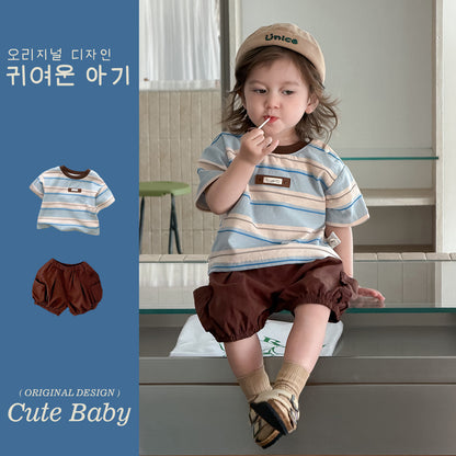 Two-Piece Set Toddler Short Sleeve Top Stylish Shorts and Soft Children's Clothing