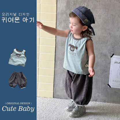 Two-Piece Set  Sleeveless Vest T-Shirt and Pants Thin Cotton Kids Clothing