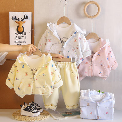 Baby girl hooded long sleeved three piece set