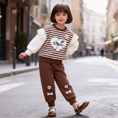 Children's striped casual long sleeved two-piece set baby autumn clothes