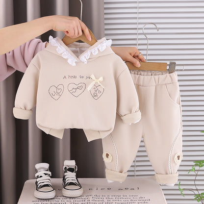 Hooded long sleeved two-piece children's spring and autumn clothes