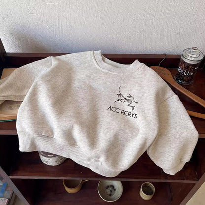 Fleece Lined Kids Hoodie Casual Unisex Children's Round Neck Top