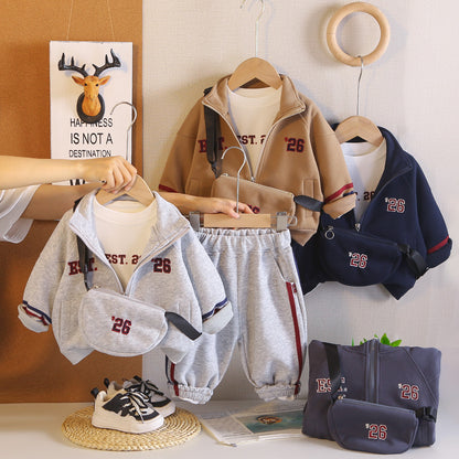 Shoulder bag long sleeved three piece set for baby children's clothing