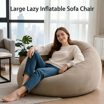 Portable Large Lazy Inflatable Sofa Chair Foldable PVC Flocking Couch Chair For Home Living Room Bedroom Outdoor  Beach Camping