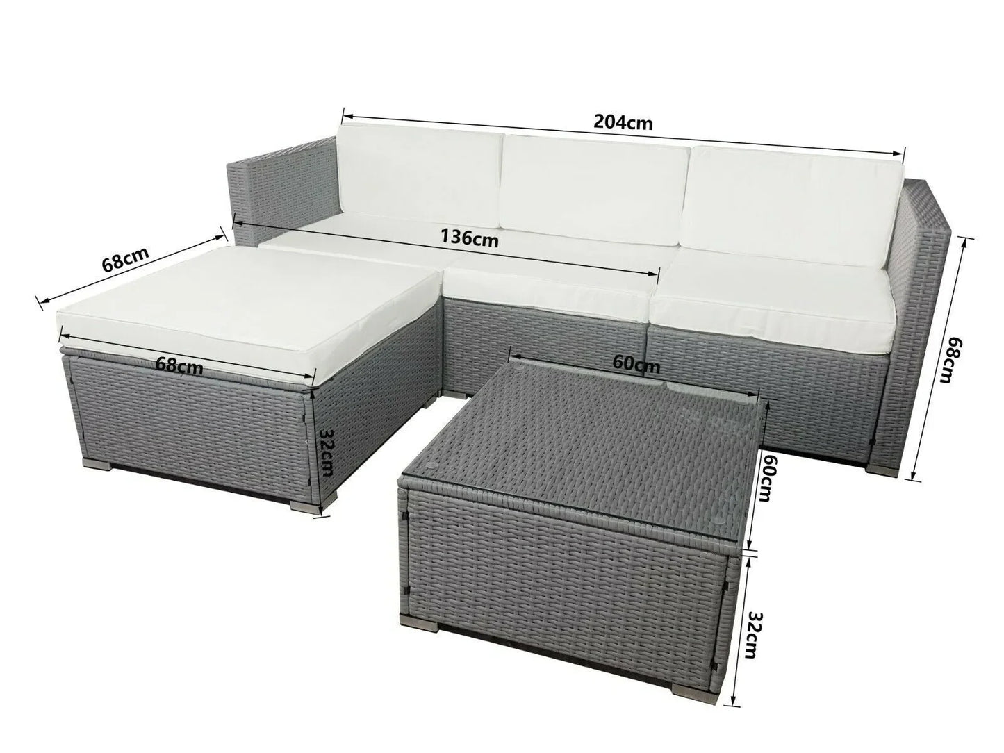 5pcs Rattan Garden Outdoor Furniture Patio Sofa Set Glass Coffee Table Outdoor Cushions for Garden or Conservato Rupert