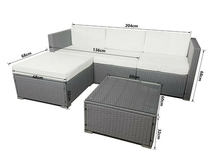 5pcs Rattan Garden Outdoor Furniture Patio Sofa Set Glass Coffee Table Outdoor Cushions for Garden or Conservato Rupert