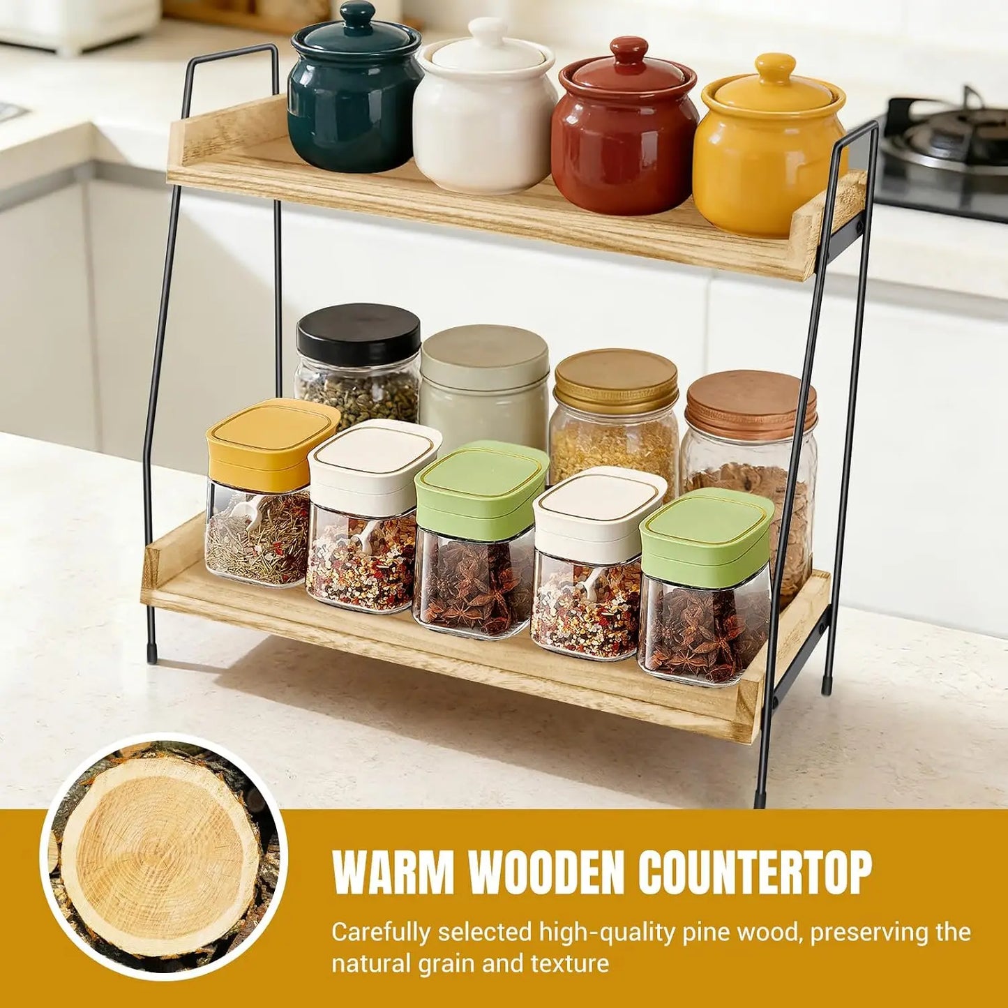 Coffee Station Organizer, 2 Tier Coffee Bar Accessories and Organizer, Display Stand Shelf Rack, Hot Chocolate Station Stand, Stylish Storage Tea Station for Mugs, Jars & Accessories