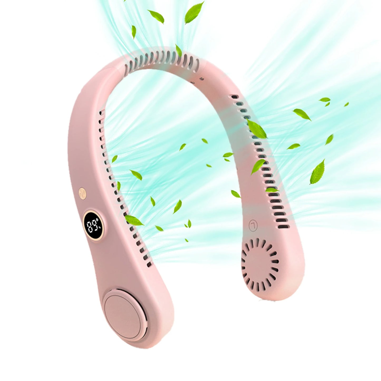 LED Digital Display USB Wearable Fan Summer Portable Mini Hanging Neck Fan Bladeless Neckband Fan Power Air Cooler USB Rechargeable Electric Fans