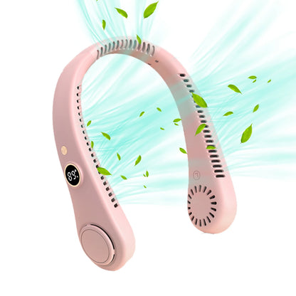 LED Digital Display USB Wearable Fan Summer Portable Mini Hanging Neck Fan Bladeless Neckband Fan Power Air Cooler USB Rechargeable Electric Fans