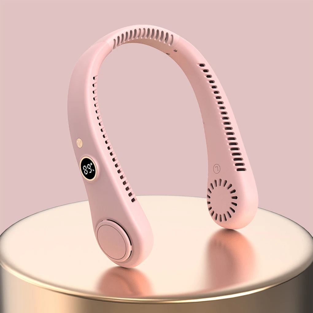 LED Digital Display USB Wearable Fan Summer Portable Mini Hanging Neck Fan Bladeless Neckband Fan Power Air Cooler USB Rechargeable Electric Fans