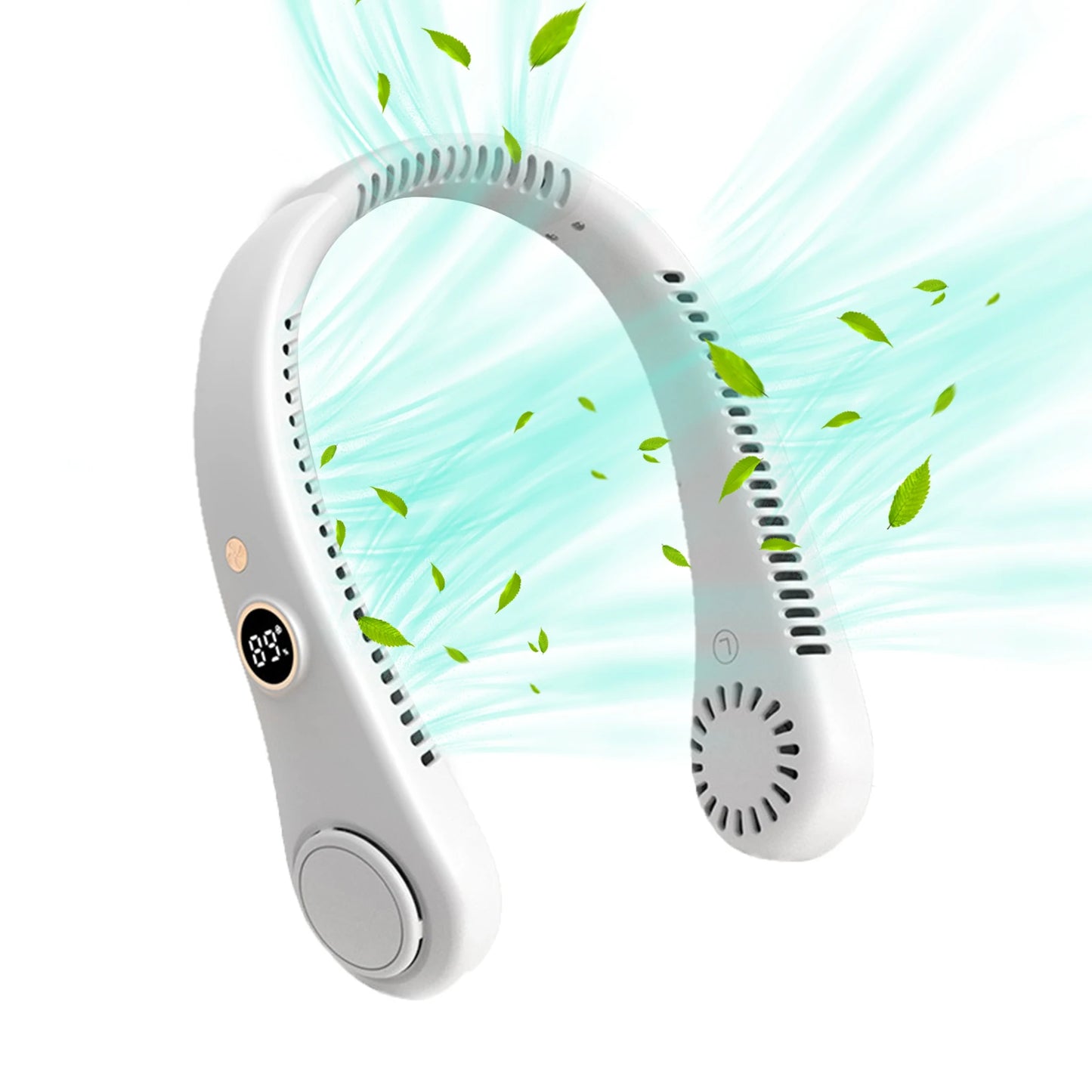 LED Digital Display USB Wearable Fan Summer Portable Mini Hanging Neck Fan Bladeless Neckband Fan Power Air Cooler USB Rechargeable Electric Fans
