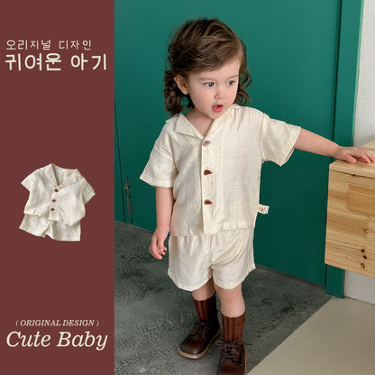 Baby Short Sleeve Shirt and Shorts, Cool Summer Style Kids  Cotton Linen Outfit