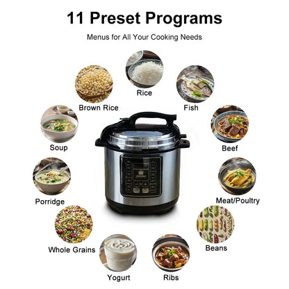 6L Smart Electric Pressure Cooker & Rice Cooker Stainless Steel Body 24 Hours Delay Timer Multi-function Soup Stew Yogurt Maker