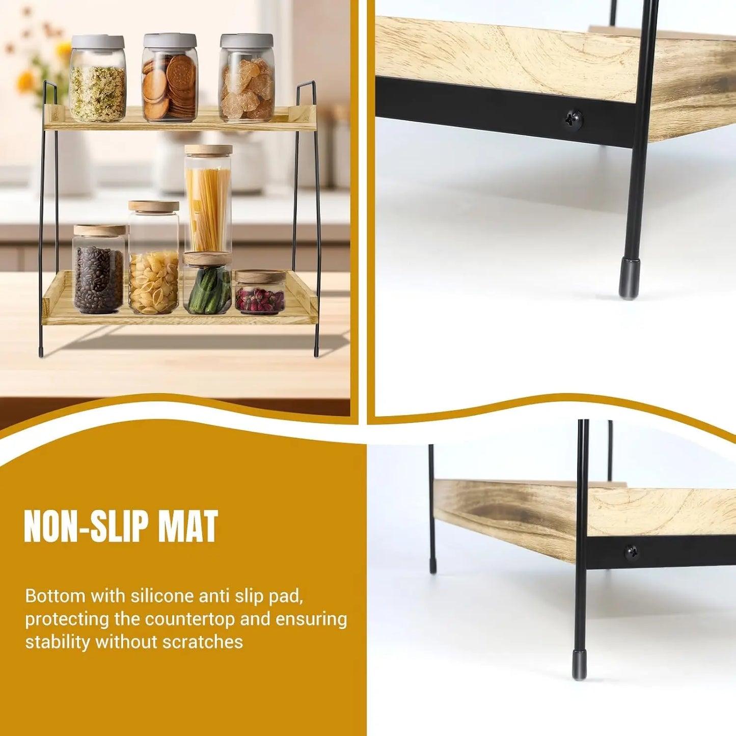 Coffee Station Organizer, 2 Tier Coffee Bar Accessories and Organizer, Display Stand Shelf Rack, Hot Chocolate Station Stand, Stylish Storage Tea Station for Mugs, Jars & Accessories