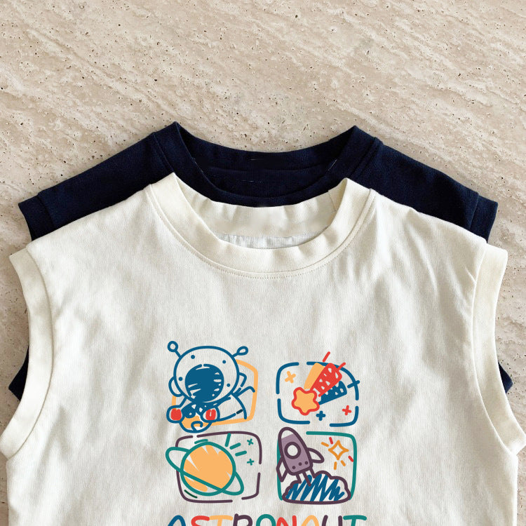 Baby Kids Sleeveless T-Shirt Cartoon Pattern Versatile Unisex Child Vest Tee Top