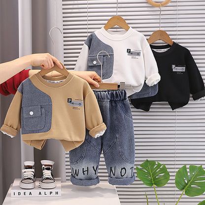 Autumn baby and children's long sleeved hoodie two-piece set