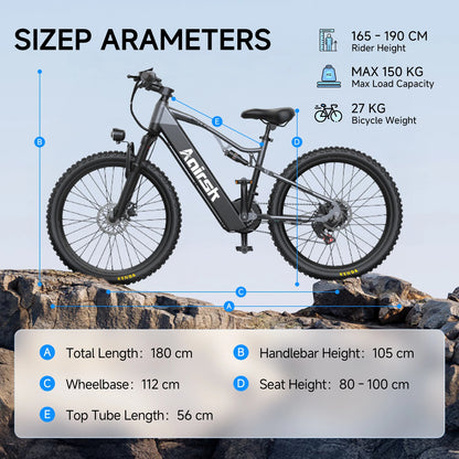 Aairsk XT90 Electric Mountain Bike 26"×2.6" Tires, 48V 20Ah  Battery 60-100Km Range, 75N·m High-Torque Motor 21-Speed Dual Suspension Ebike with NFC, All-Terrain Adult E-Bicycle 25KM/h