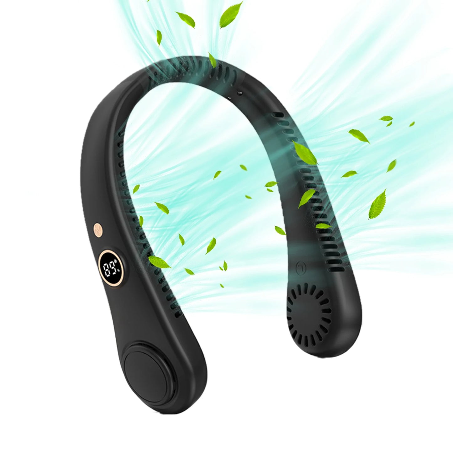 LED Digital Display USB Wearable Fan Summer Portable Mini Hanging Neck Fan Bladeless Neckband Fan Power Air Cooler USB Rechargeable Electric Fans