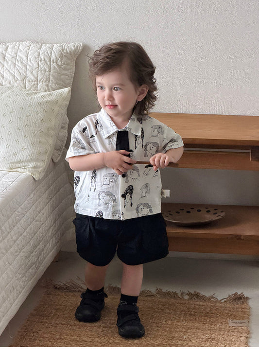 Stylish Cotton Shirt Top &amp; Casual Shorts, Trendy Two-Piece Suit for Kids