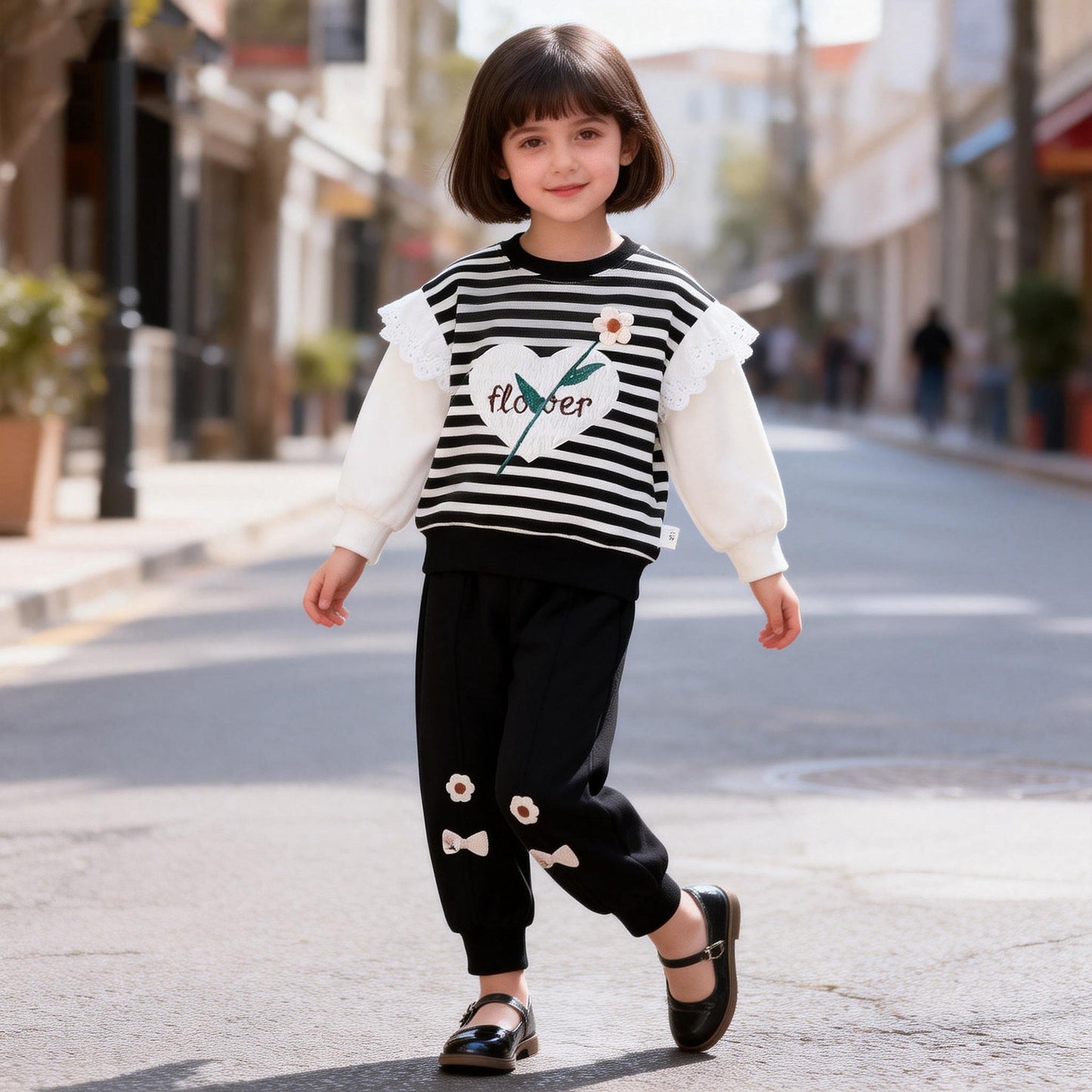 Children's striped casual long sleeved two-piece set baby autumn clothes
