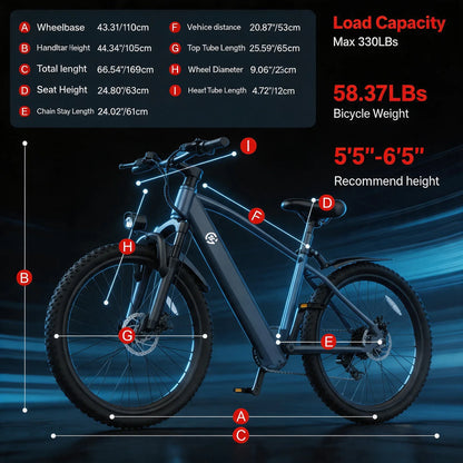 Multi-Purpose Family Assist Bike 26 Inch, 500W Electric Mountain Bike, 35km/h Top Speed, LCD Panel, Premium Disc Brakes, Shimano 7 Speed, Dual Shocks, Fit Commuting, Fishing & Casual Trips, Fast UK Dispatch