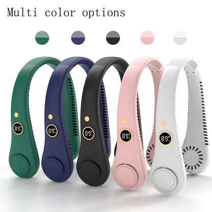 LED Digital Display USB Wearable Fan Summer Portable Mini Hanging Neck Fan Bladeless Neckband Fan Power Air Cooler USB Rechargeable Electric Fans