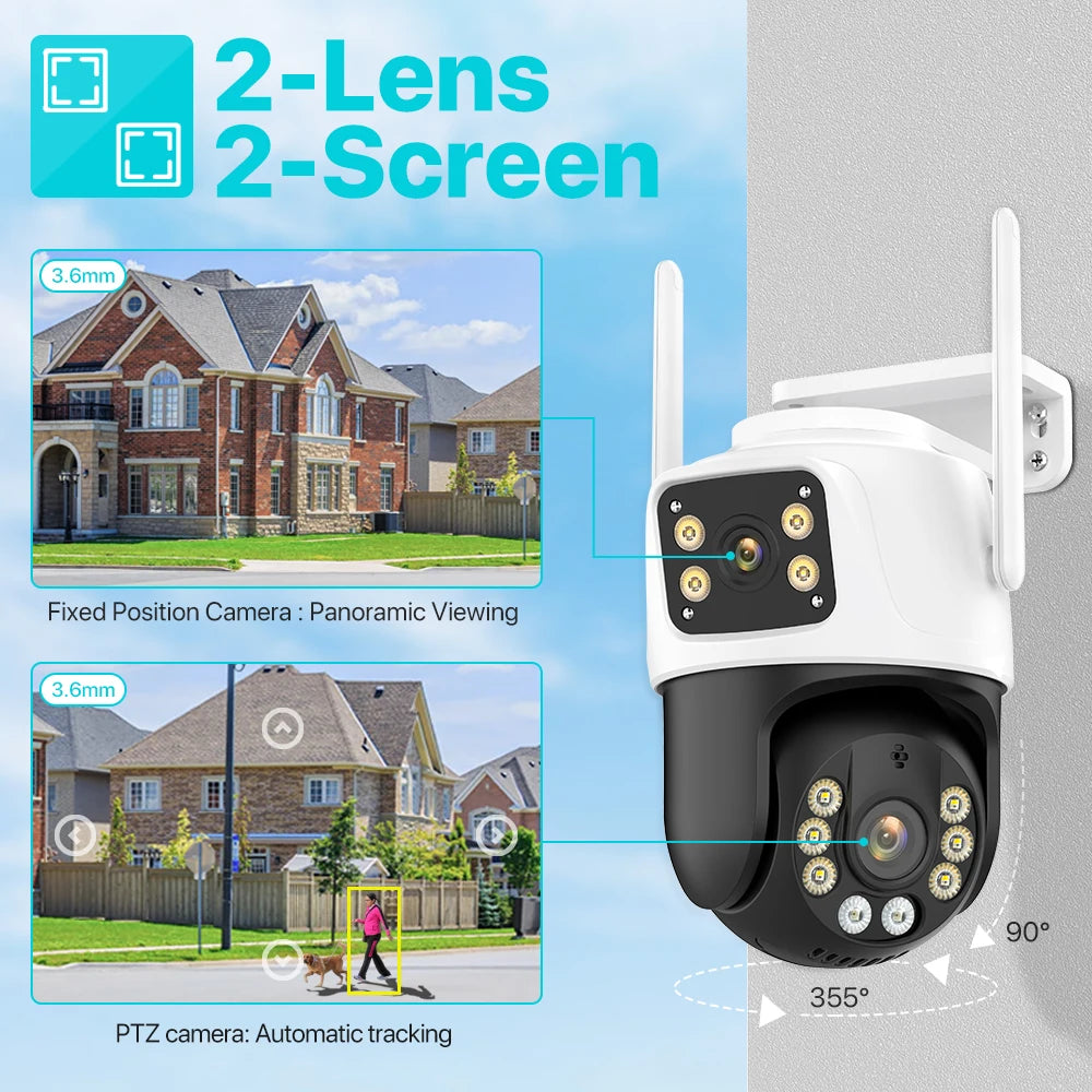 Three Lens PTZ IP Camera Outdoor HD Three Screen WiFi Security Camera Auto Tracking Dual Len Wirelss CCTV Camera iCsee