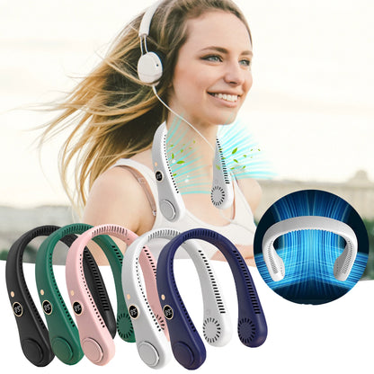 LED Digital Display USB Wearable Fan Summer Portable Mini Hanging Neck Fan Bladeless Neckband Fan Power Air Cooler USB Rechargeable Electric Fans