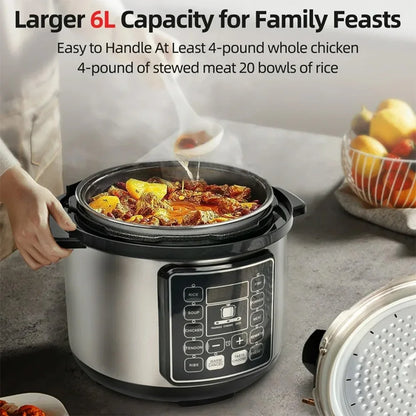 6L Smart Electric Pressure Cooker & Rice Cooker Stainless Steel Body 24 Hours Delay Timer Multi-function Soup Stew Yogurt Maker