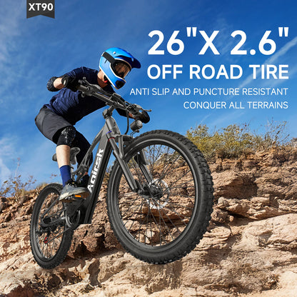 Aairsk XT90 Electric Mountain Bike 26"×2.6" Tires, 48V 20Ah  Battery 60-100Km Range, 75N·m High-Torque Motor 21-Speed Dual Suspension Ebike with NFC, All-Terrain Adult E-Bicycle 25KM/h
