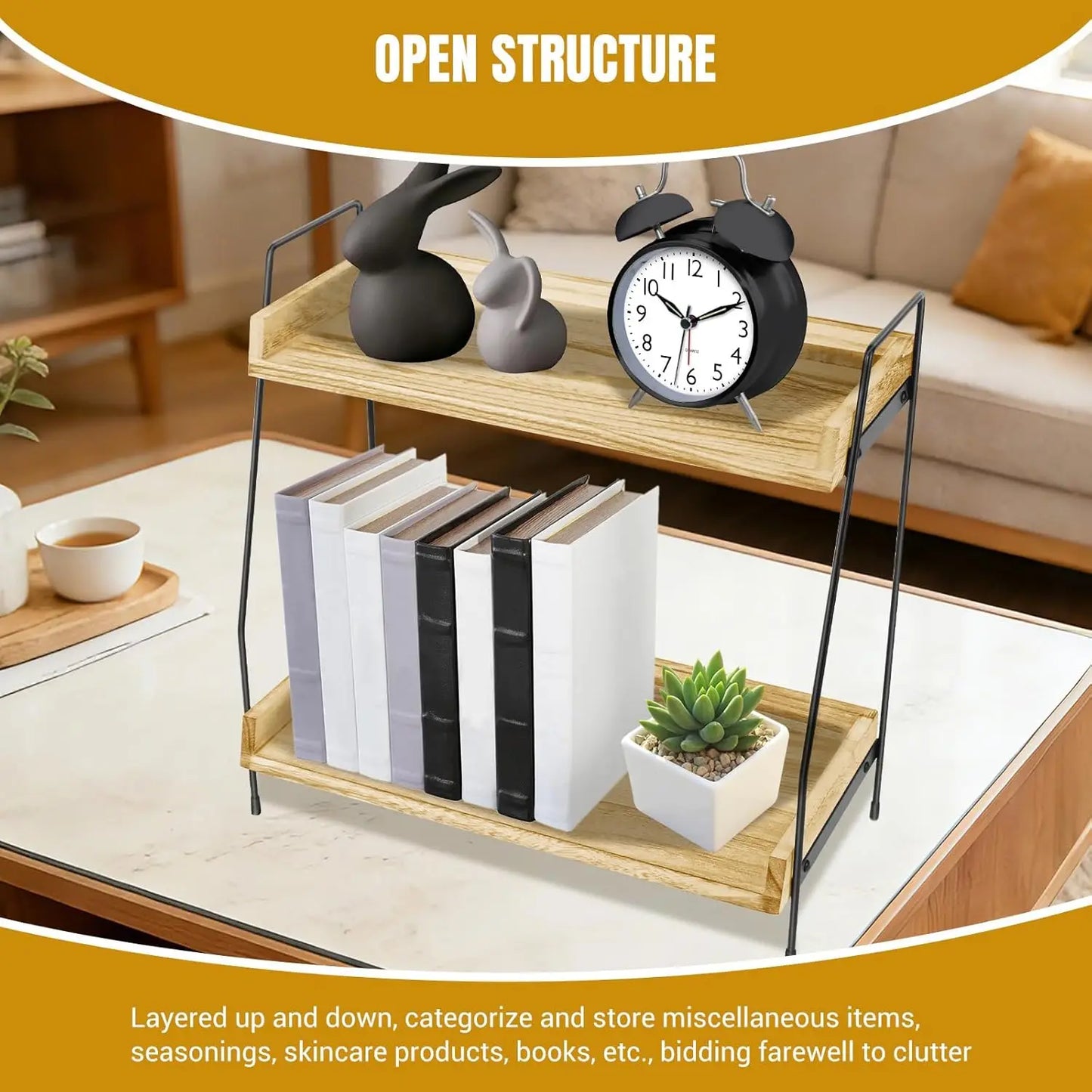 Coffee Station Organizer, 2 Tier Coffee Bar Accessories and Organizer, Display Stand Shelf Rack, Hot Chocolate Station Stand, Stylish Storage Tea Station for Mugs, Jars & Accessories