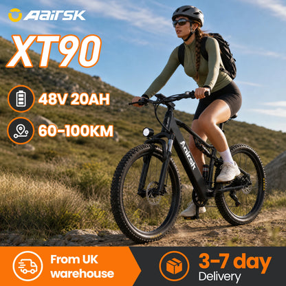 Aairsk XT90 Electric Mountain Bike 26"×2.6" Tires, 48V 20Ah  Battery 60-100Km Range, 75N·m High-Torque Motor 21-Speed Dual Suspension Ebike with NFC, All-Terrain Adult E-Bicycle 25KM/h