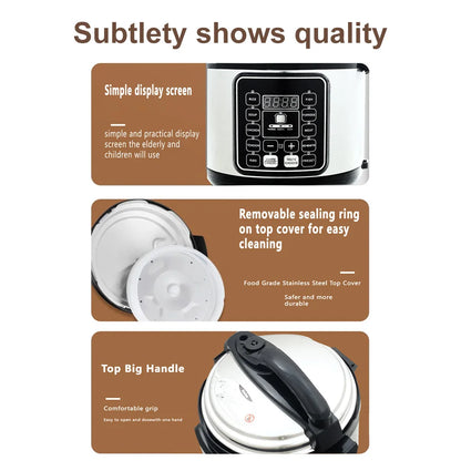 6L Smart Electric Pressure Cooker & Rice Cooker Stainless Steel Body 24 Hours Delay Timer Multi-function Soup Stew Yogurt Maker