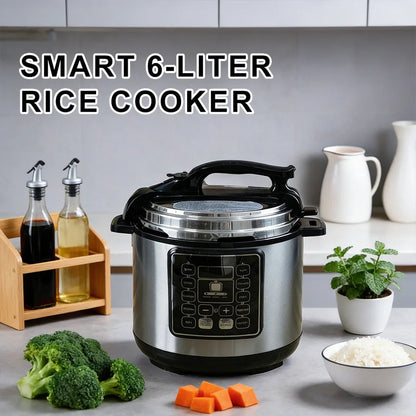 6L Smart Electric Pressure Cooker & Rice Cooker Stainless Steel Body 24 Hours Delay Timer Multi-function Soup Stew Yogurt Maker