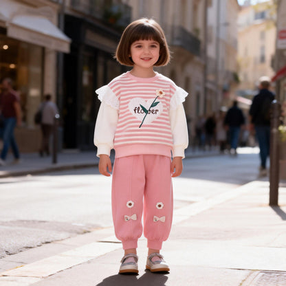 Children's striped casual long sleeved two-piece set baby autumn clothes