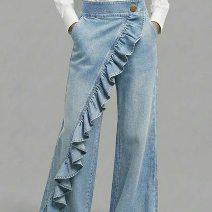 Vintage Irregular Mid-Waist Genuine Denim Pants for WomenSpring and Summer Fashion