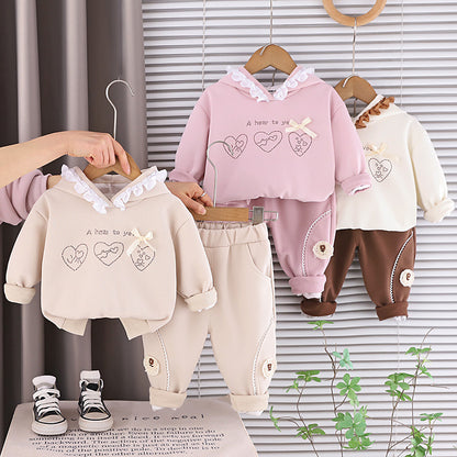 Hooded long sleeved two-piece children's spring and autumn clothes