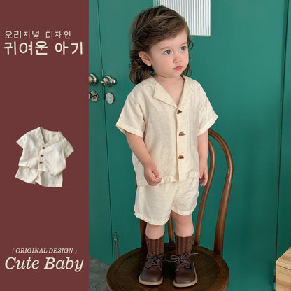 Baby Short Sleeve Shirt and Shorts, Cool Summer Style Kids  Cotton Linen Outfit