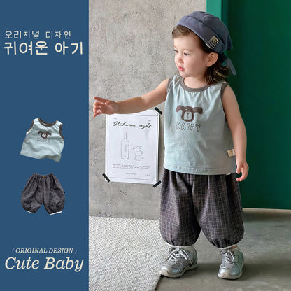 Two-Piece Set  Sleeveless Vest T-Shirt and Pants Thin Cotton Kids Clothing