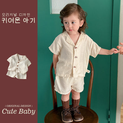 Baby Short Sleeve Shirt and Shorts, Cool Summer Style Kids  Cotton Linen Outfit