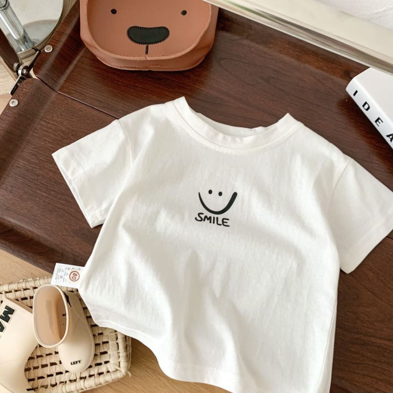 Kids Cute Baby Short Sleeve T-Shirt Simple Middle and Small Children's Unisex Top