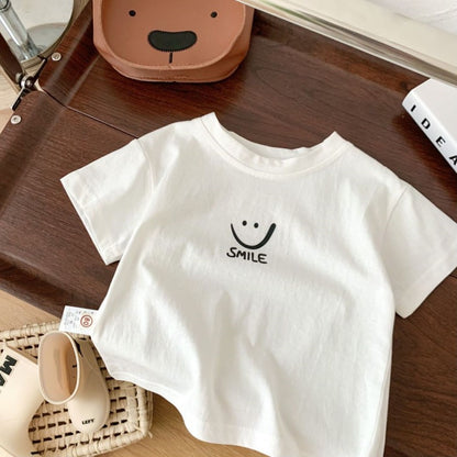 Kids Cute Baby Short Sleeve T-Shirt Simple Middle and Small Children's Unisex Top