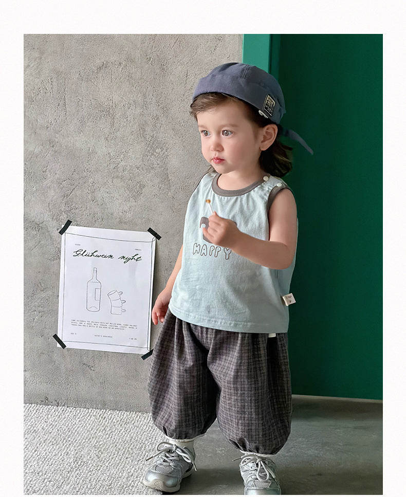 Two-Piece Set  Sleeveless Vest T-Shirt and Pants Thin Cotton Kids Clothing