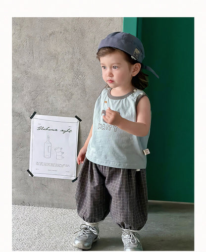 Two-Piece Set  Sleeveless Vest T-Shirt and Pants Thin Cotton Kids Clothing