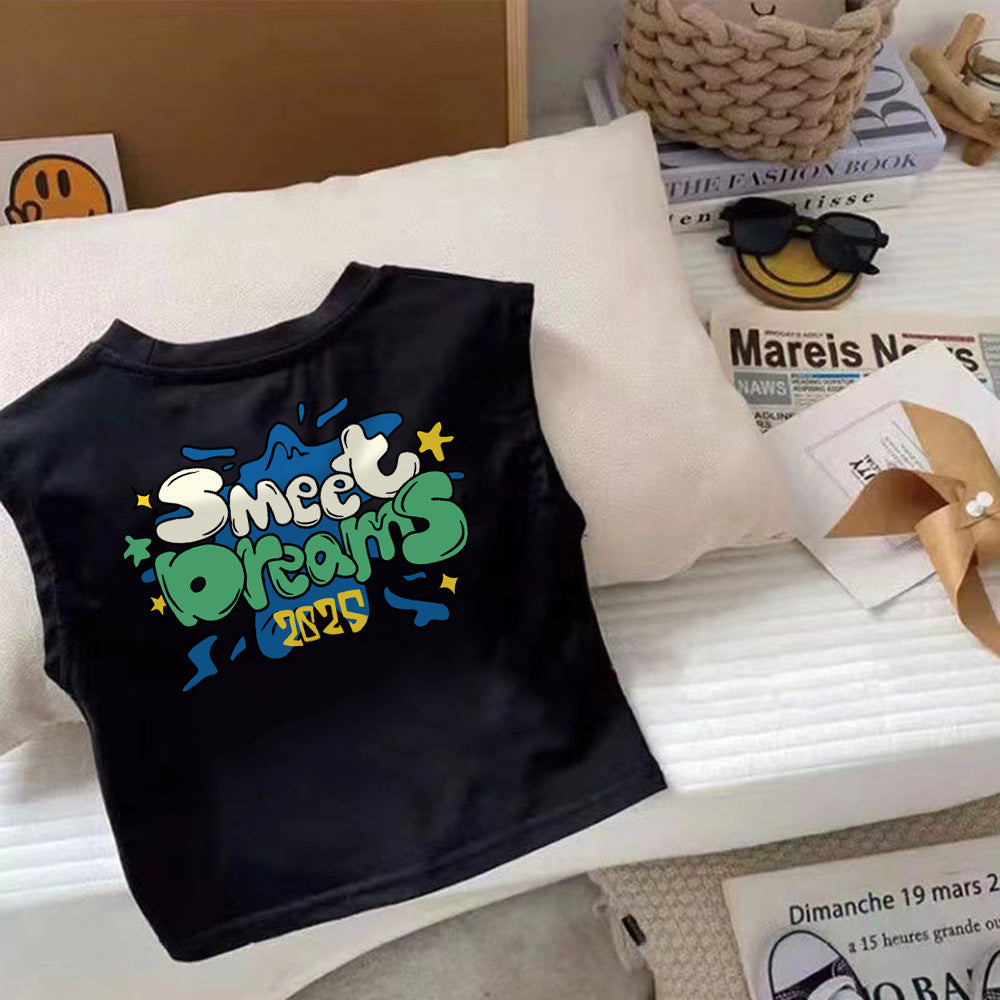 Children's Sleeveless T-Shirt Casual Versatile Kids Unisex Tank Top Shirt
