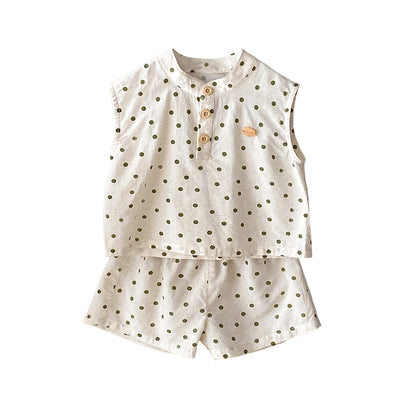 Pure Cotton Class A Two-Piece Set Polka Dot Tank Top Short Pants Stylish and Comfortable Children's Clothing