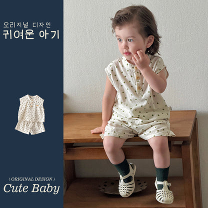 Pure Cotton Class A Two-Piece Set Polka Dot Tank Top Short Pants Stylish and Comfortable Children's Clothing