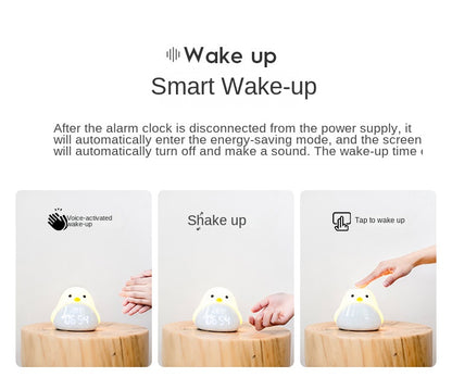 Time Bird LED Bedside Alarm Clock with Night Light – Cartoon Quiet Electronic Clock with USB Charging for Bedroom, Student Desk & Dormitory