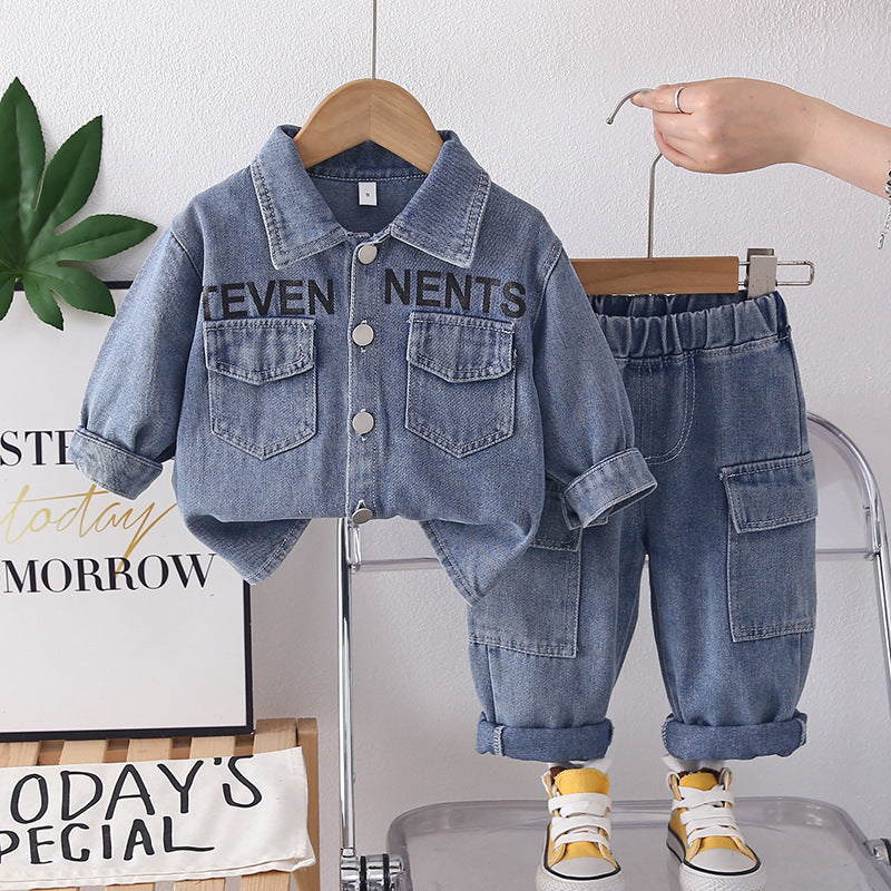 Children's Baby Autumn Denim Long Sleeve Two Piece Set