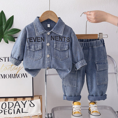 Children's Baby Autumn Denim Long Sleeve Two Piece Set